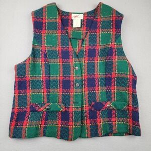 Vintage GW Division Of Graff Sweater Vest Womens 18 Multicolor Plaid Knit USA